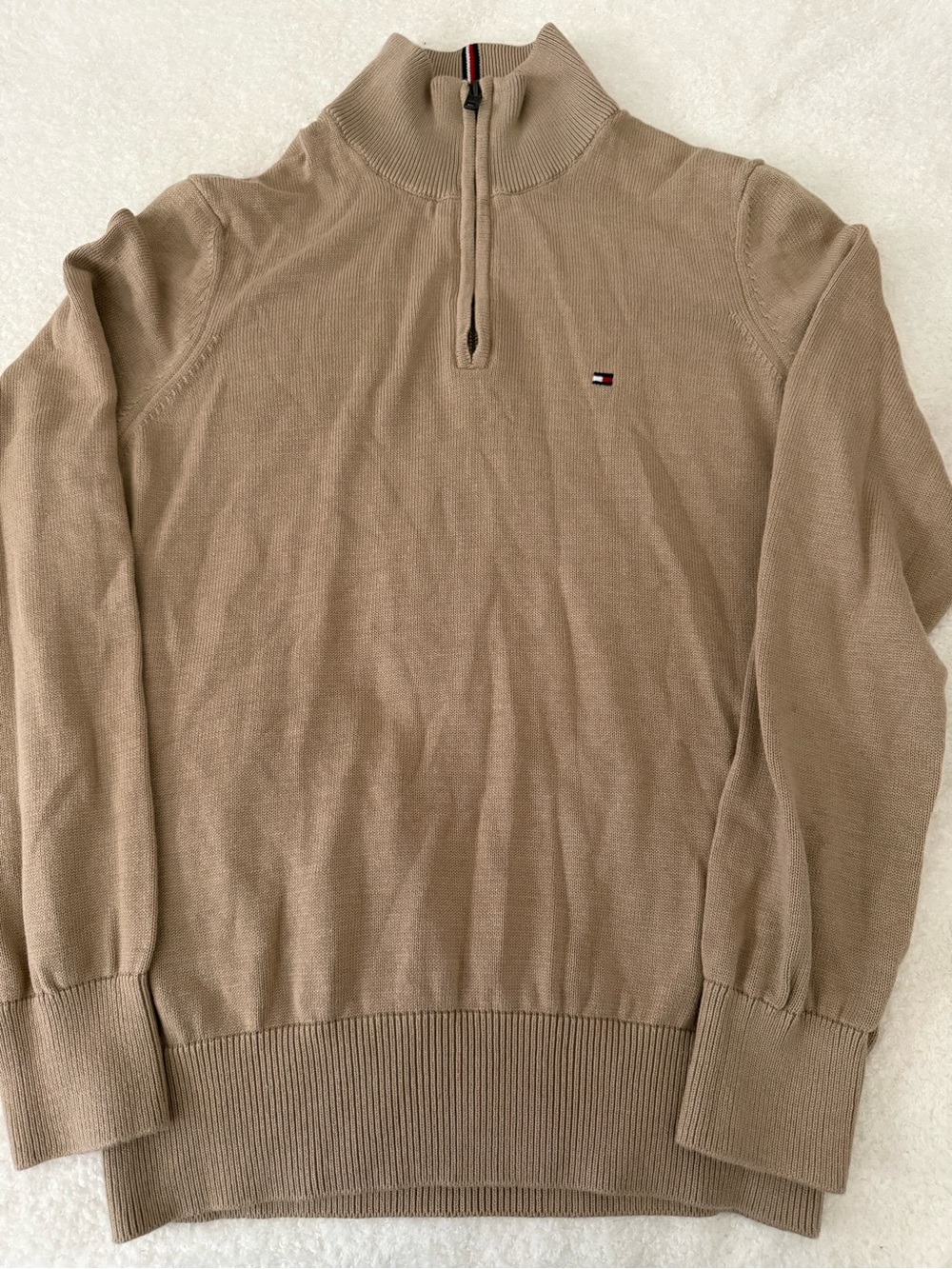 Tommy Hilfiger Men’s Zip-Neck Sweater in Tan